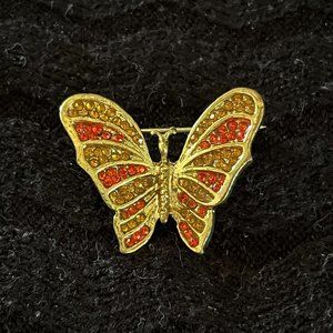 Red Orange and Gold Butterfly Pin